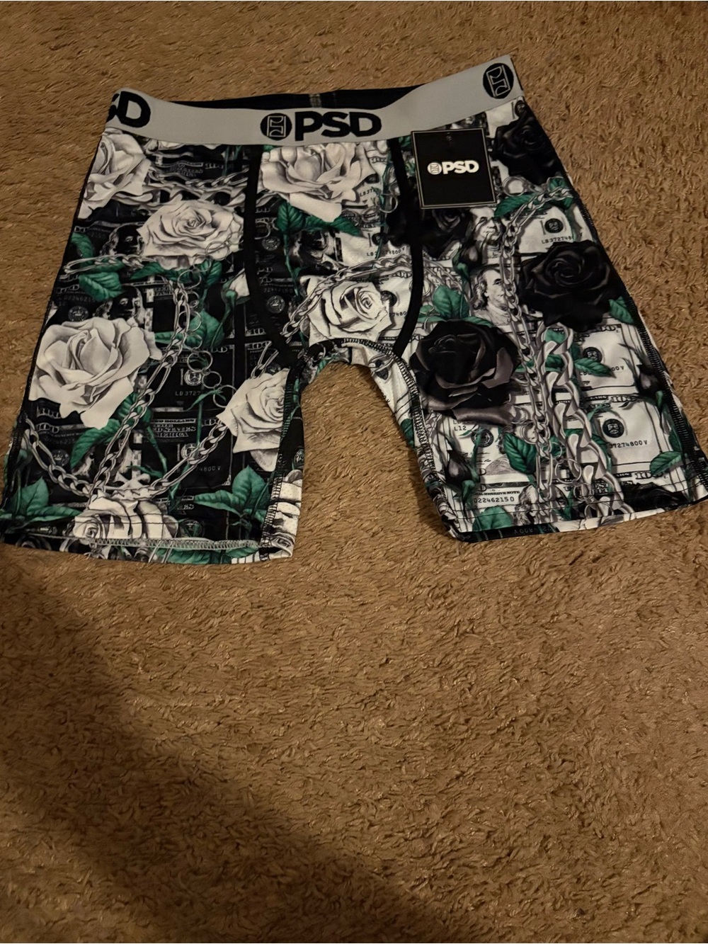 PSD Men’s Black, White & Green Floral Boxer Briefs